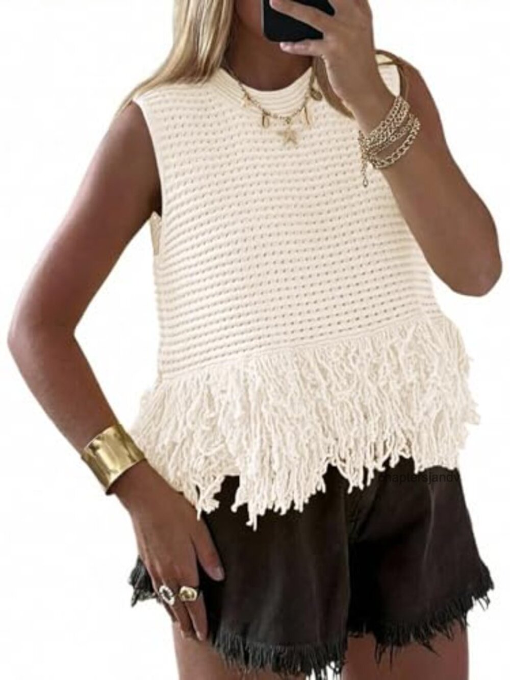 Women's Boho Crochet Fringe Tank Vest Sleeveless Summer Layering Top
